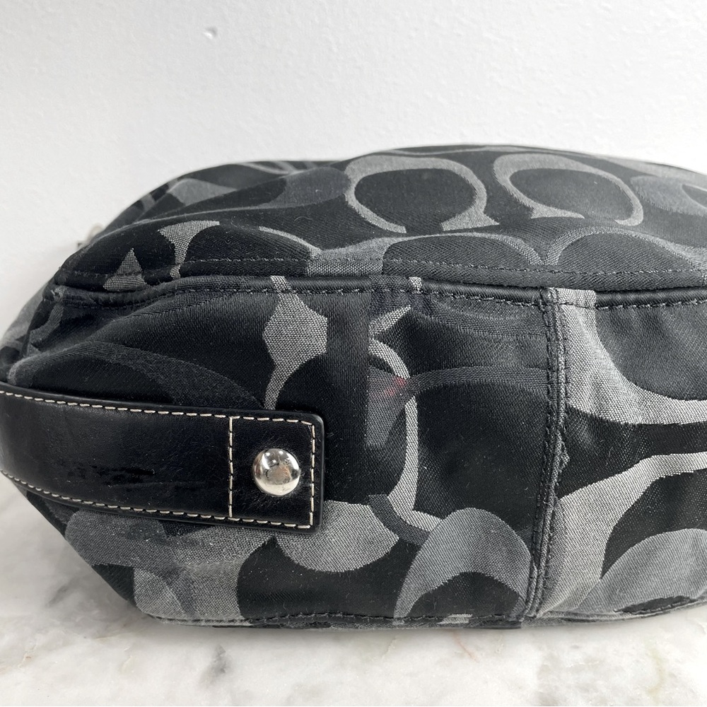 Coach Zoe Signature Jacquard Purse F14710 Shoulder Bag Logo Black Gray - Picture 5 of 14